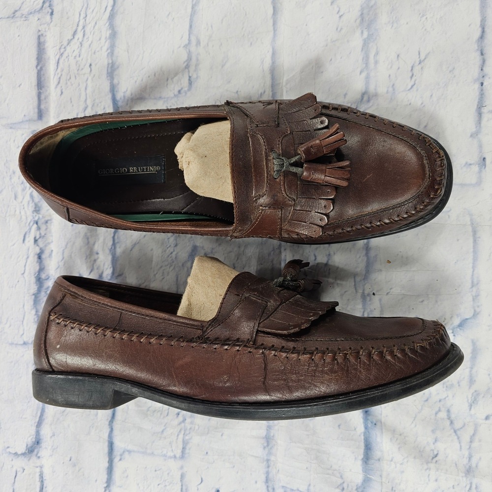 Giorgio Brutini KT Gel Moc Tassel Loafer MENS 12 Brown Leather Kiltie Whipstitch